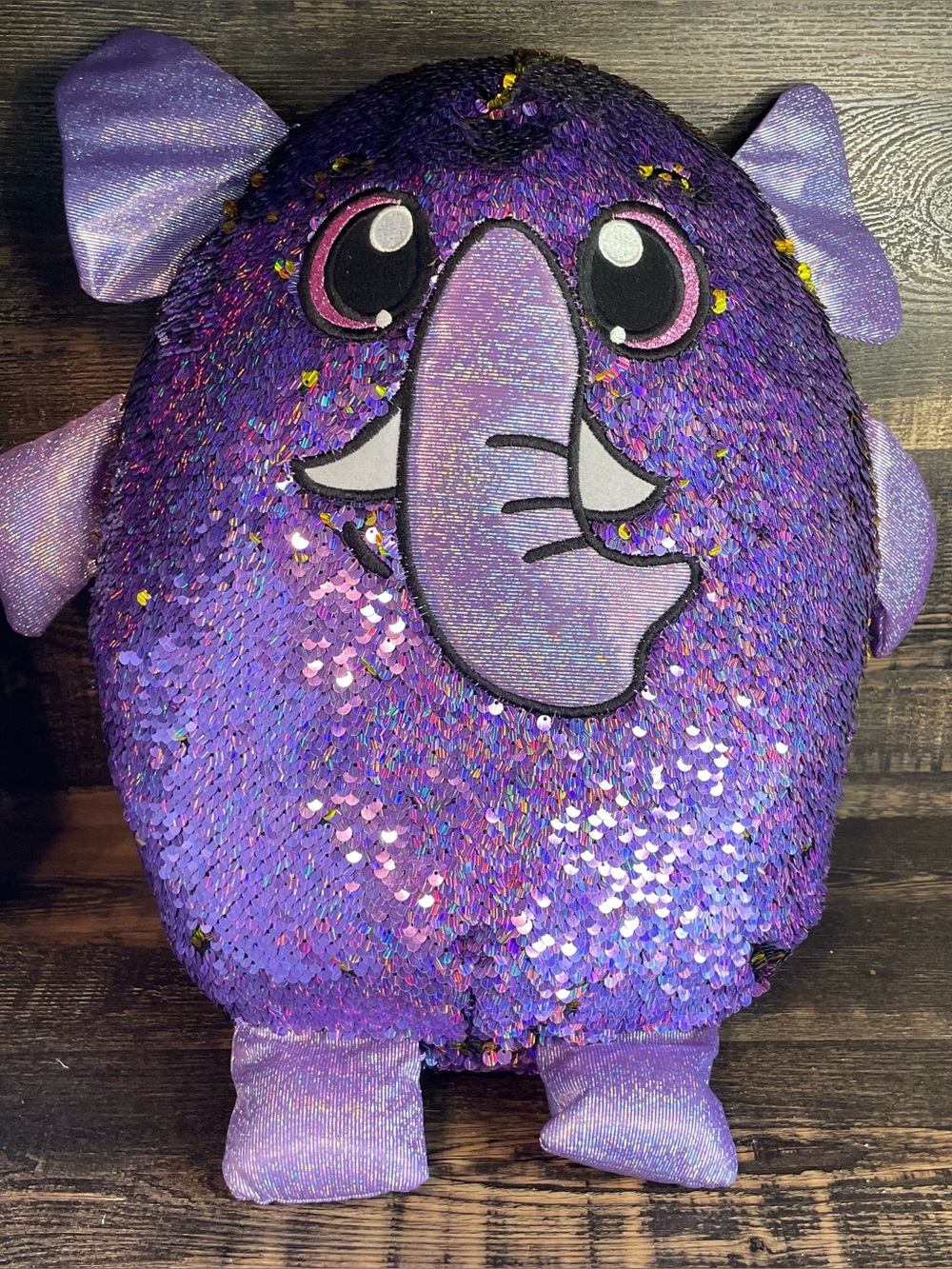 Shimmeez Elephant Plush 14" Large Marco Purple Gold Reversible Flip Sequin Toy